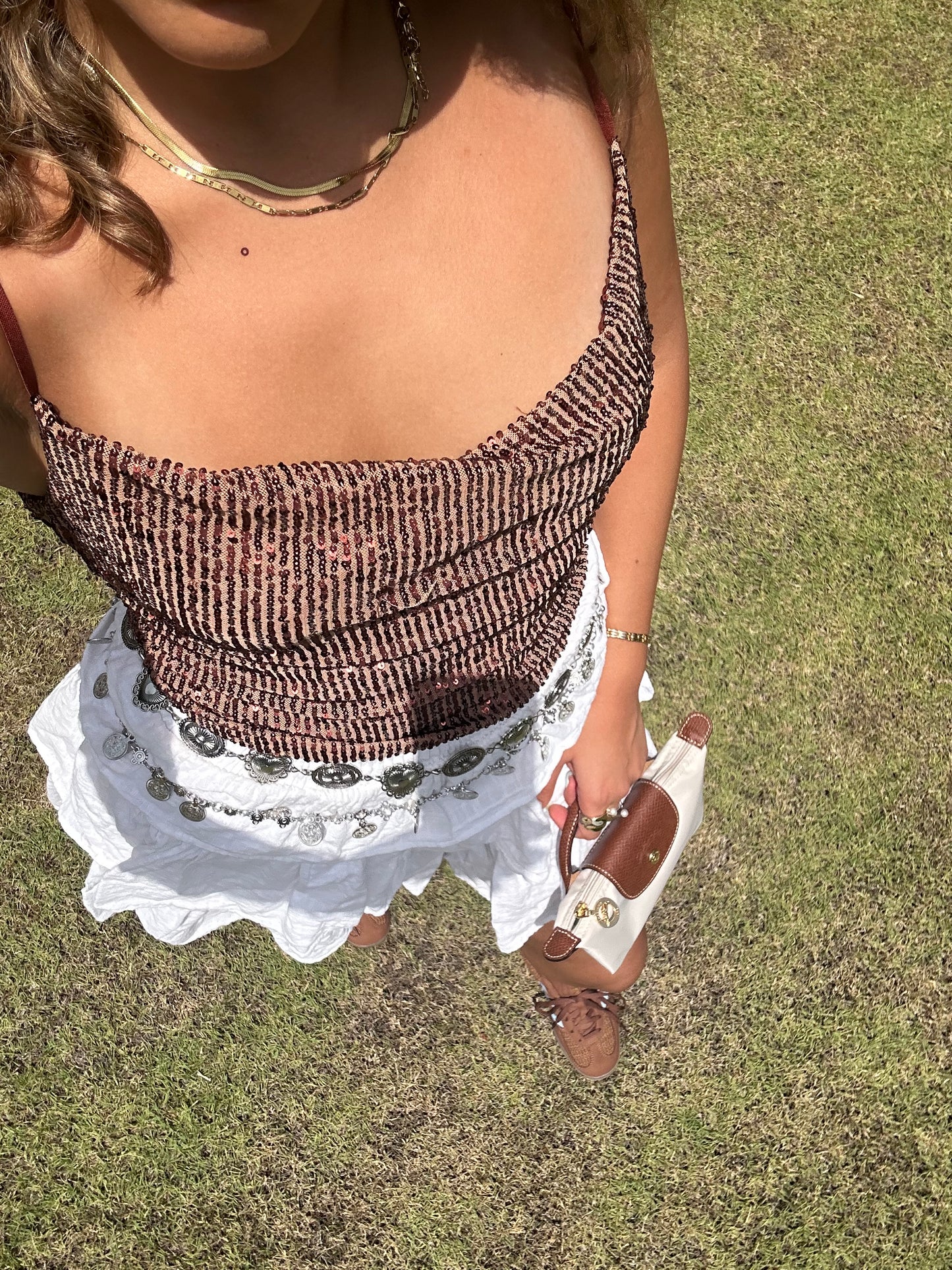 Sequin Draped Brown Top (Small)