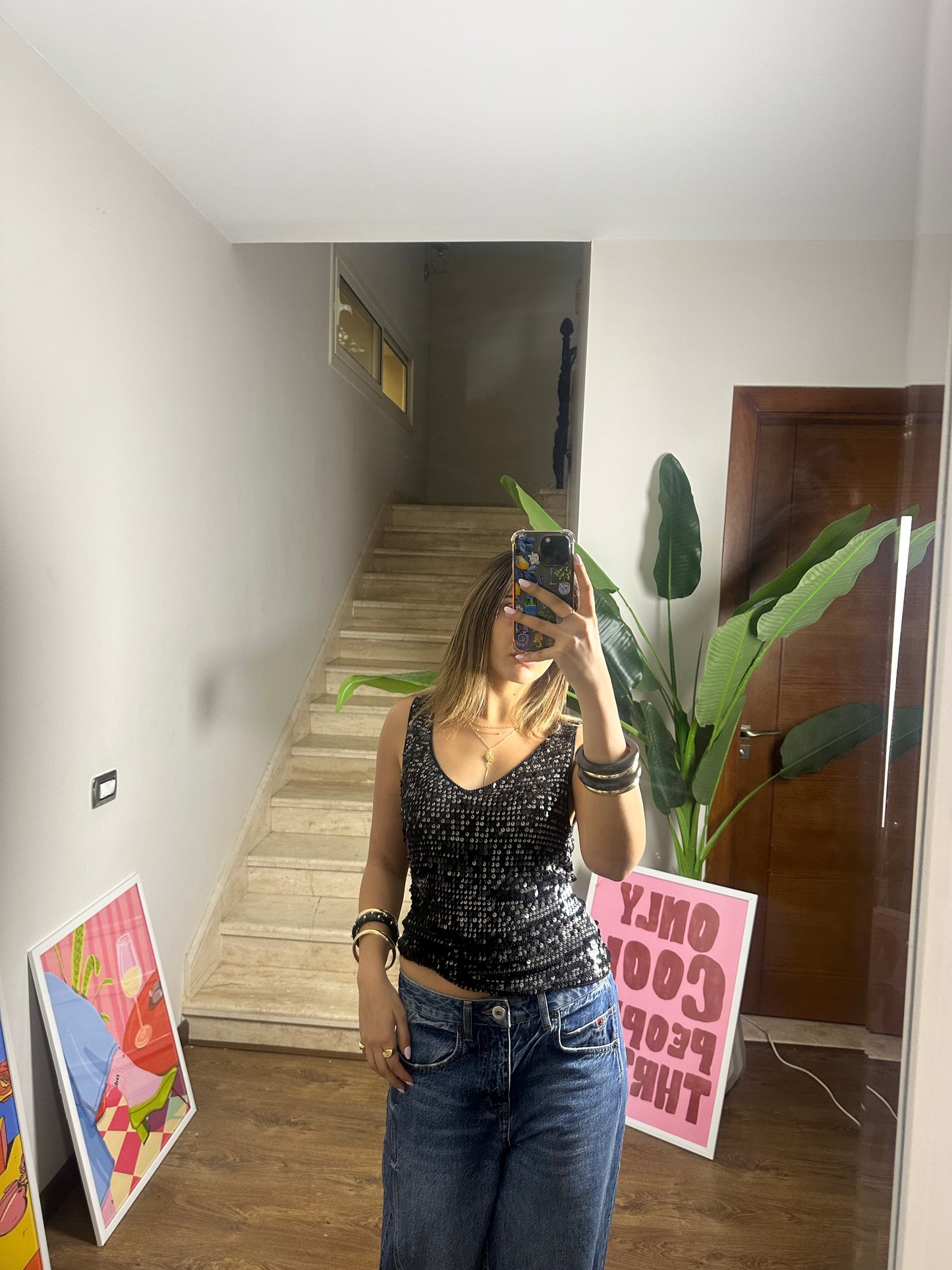 Black Sequin Top (Medium)