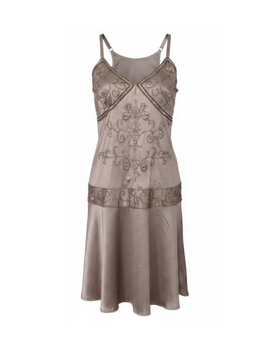 Y2K Satin Embroidery Dress (Medium)