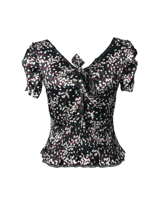 Rushed Satin Floral Blouse (Medium)