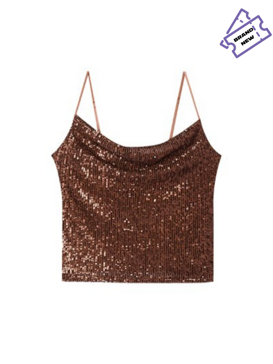 Sequin Draped Brown Top (Small)